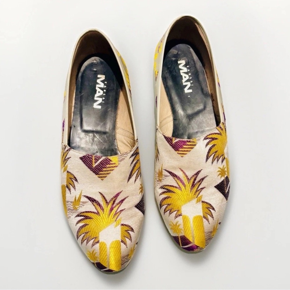 Kansai Men Yamamoto Embroidered Loafers Tropical Print Pineapple Sz 10.5 - Picture 1 of 8